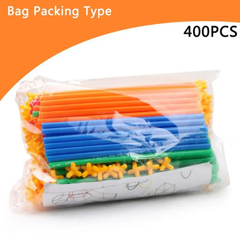 400pcs 500 шт 4D соломенные строительные блоки DIY Пластиковые сборные блоки игрушка соломинка вставленная Строительная игрушка красочный развивающий подарок для детей - Цвет: 400pcs