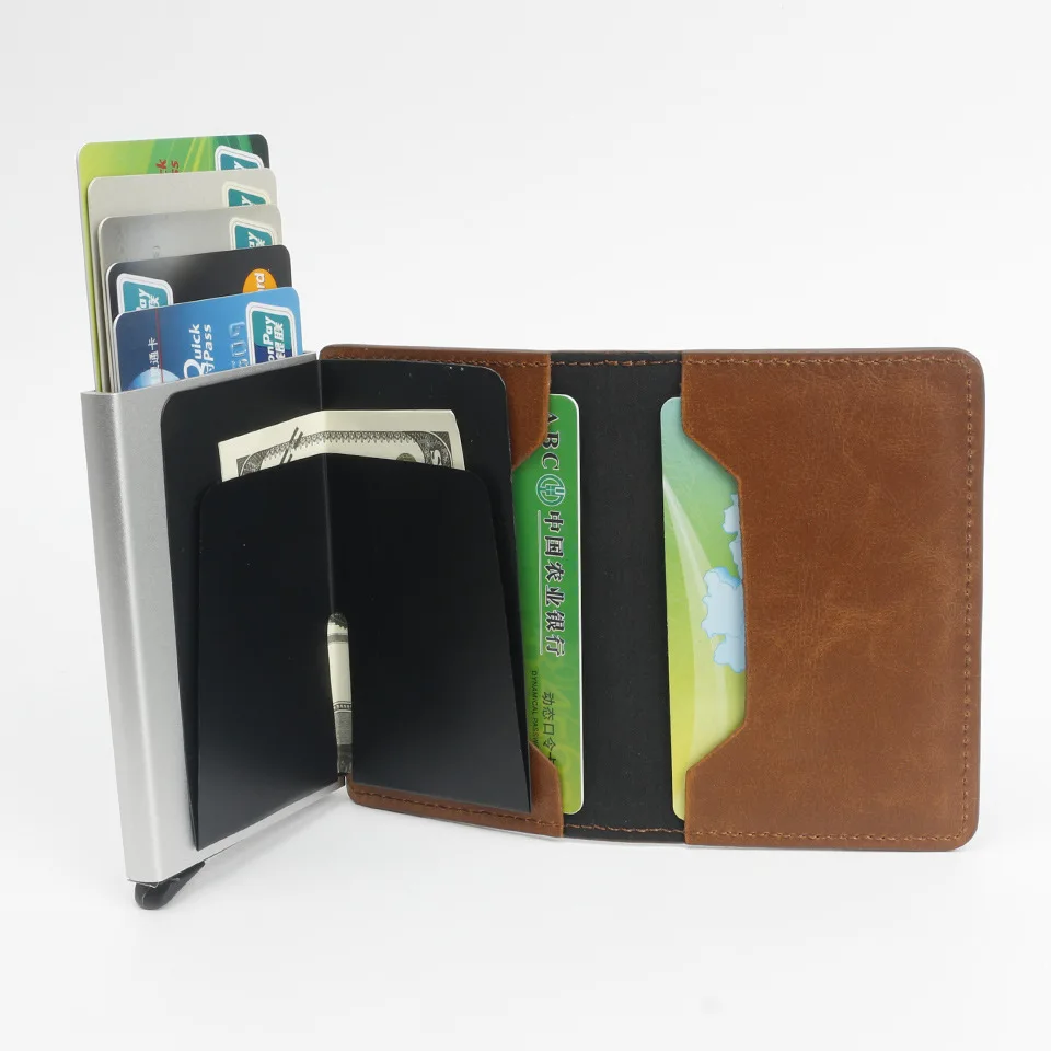 Foreign trade aluminum alloy card box carbon fiber pattern men and women PU automatic RFID credit card Holder AliExpress WISH explosion models