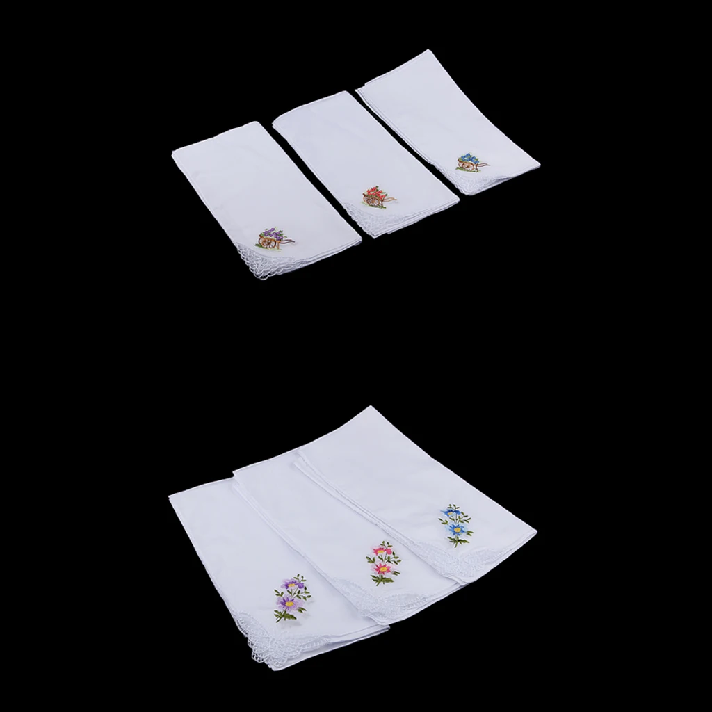 24x Women's Flower Embroidery Cotton Handkerchief Hanky Wedding Party Hankie