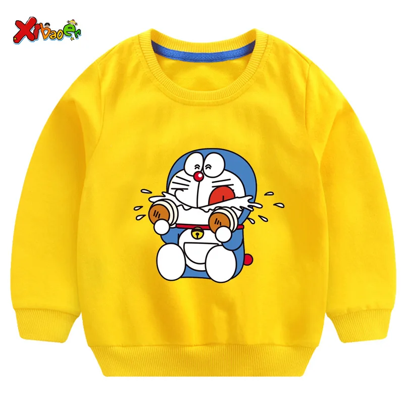 Doraemon/толстовки с капюшоном; детская хлопковая одежда для маленьких девочек; сезон весна-осень; детские топы с капюшоном; свитер с длинными рукавами для мальчиков