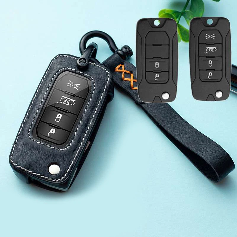 B - Black Чехол для автомобильного ключа из натуральной кожи для Jeep Grand Cherokee Compass Патриот Dodge Journey Chrysler 300C - Название цвета: B - Black