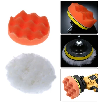 

2pcs 5Inch Car Foam Polishing Waxing Pad Kits Buffing Pad Polishing Wheel Sponge and Wool Buffing Pads Set for Polisher