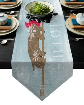 

Sloth Hanging Tree Trunk Snow Table Runner Table Flag Home Party Decorative Tablecloth Table Runners