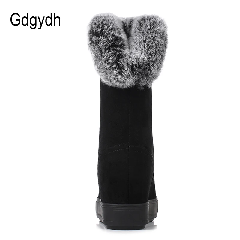 Gdgydh зимняя обувь на натуральном кроличьем меху; женские теплые зимние ботинки; визуально увеличивающие рост; цвет черный, белый; женские зимние ботинки с толстым плюшем внутри