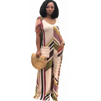 

Adogirl Geometric Print Short Sleeve Loose Jumpsuit S-3XL Plus Size Women Casual Romper