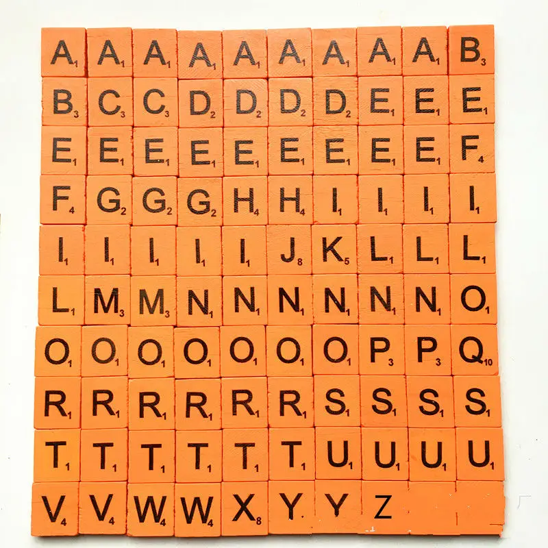 100 шт./компл. красочные английские слова деревянные буквы алфавитная плитка черный царапают буквы и цифры для поделок из дерева - Цвет: Orange