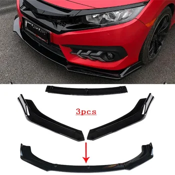 

3pcs Front Bumper Spoiler Plate Lip Body Kit Carbon Surface Car Decorative Strip Shovel For Civic Hybrid Si Sedan 2012-2019