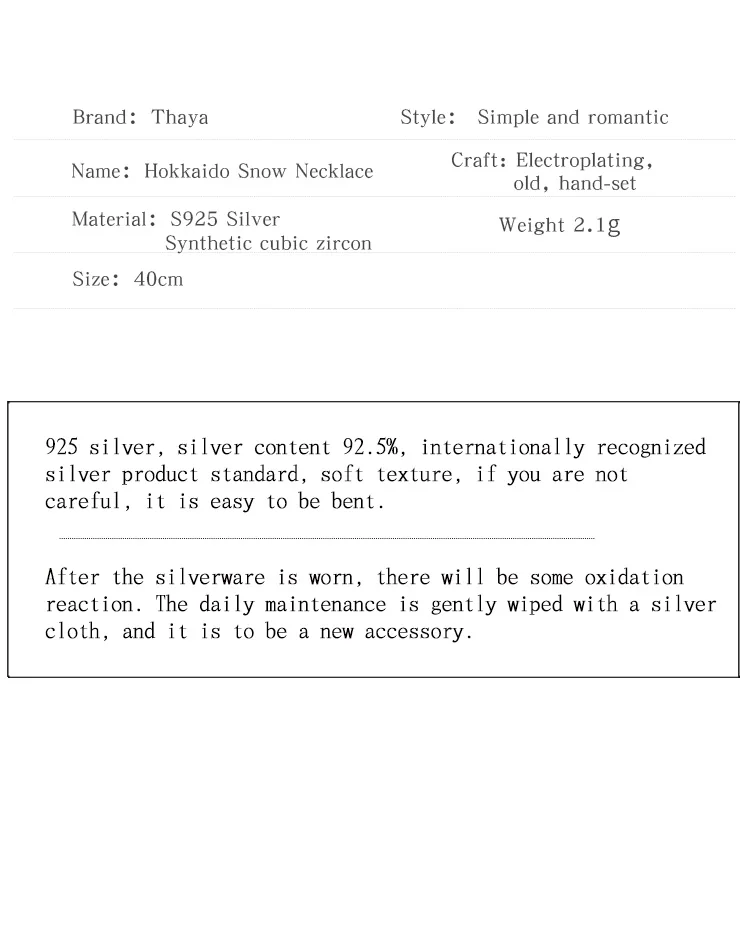 Thaya ручной работы драгоценный камень Снежная Форма ожерелье 925 Серебро кулон ожерелье для женщин Bijoux женский подарок