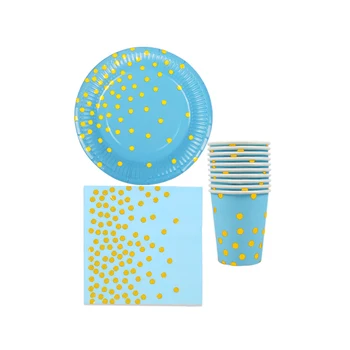 

60PCS Blue Gold Dot Disposable Tableware Sets Party Cup Plates Napkin Party Tableware for Wedding Decor Birthday Party Supplies