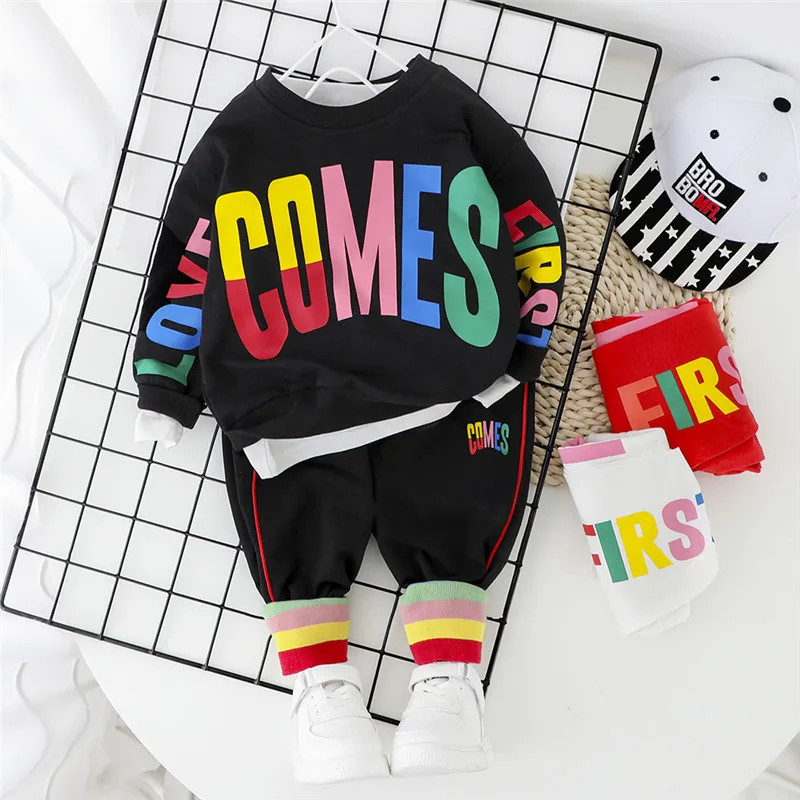 

Baby Boys Girls Clothes Spring 2020 Fashion Cotton Set Printed Letters Sports Suit for Boy Long T-Shirt+Pant Children'S Clothing