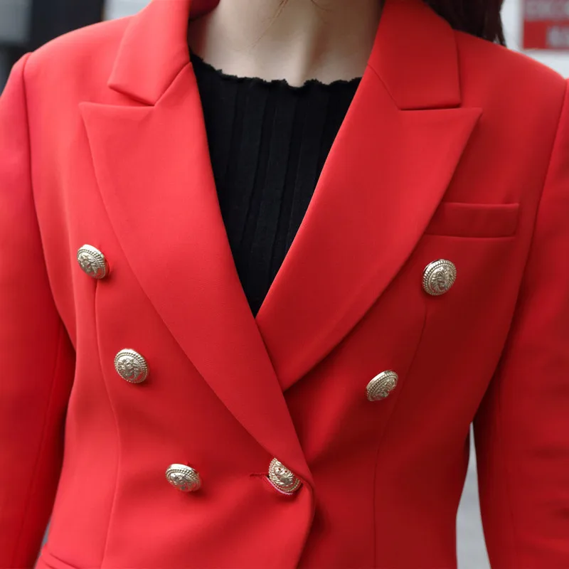 Большие размеры, высокое качество, женские осенне-зимние куртки и пальто, длинный рукав, пуговицы, двубортный Блейзер, красная верхняя одежда