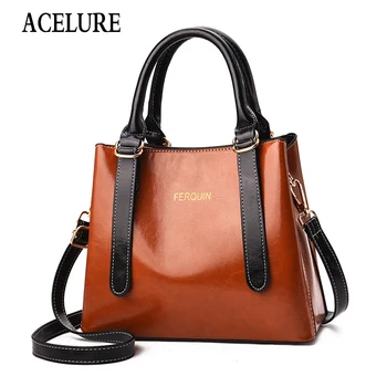 

ACELURE Famous Designer Handbags Leather Bags Women Large Capacity Vintage Hand Top-Handle Bags Solid Tote Ladies Shoulder Bag