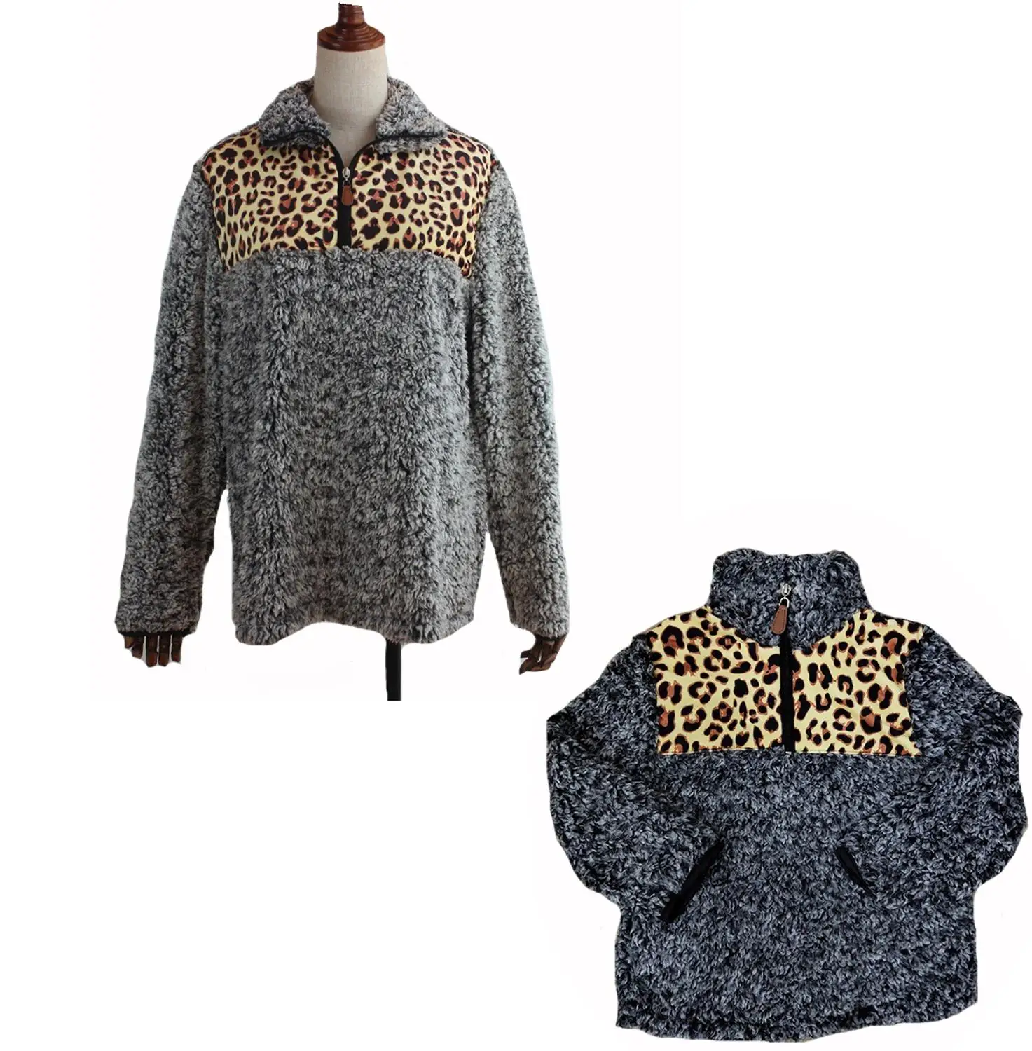 Mommy and Me Plaid Leopard Cheetach Sherpa Pullover,Kids Women Winter Fashion Design Sherpa Pullover Coat