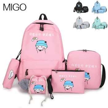 

Five piece backpack women's Canvas Backpack schoolbag for primary and secondary school students