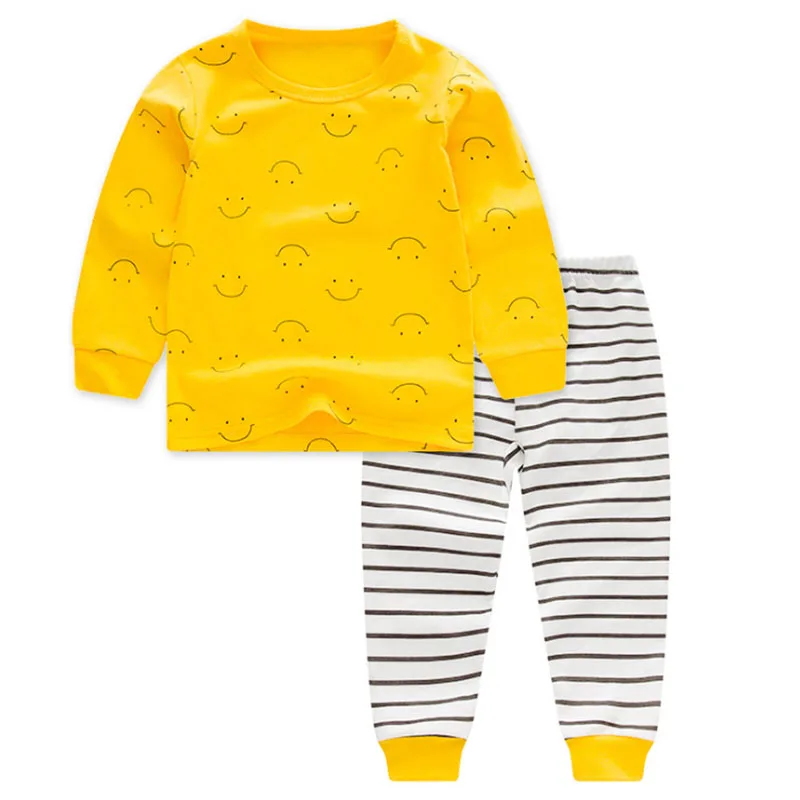 Осенне-весенние детские пижамные комплекты Одежда для маленьких девочек пижамы для мальчиков, пижамы для девочек, детская одежда для сна Детская футболка с длинными рукавами+ штаны