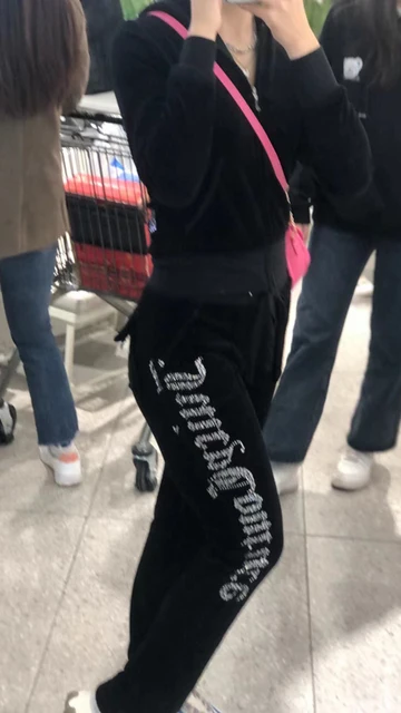 YICIYA Juicy Apple Velour Tracksuit woman Winter Velvet tracksuit Two Piece Set with Diamante Rhinestone Jogging Suits for Women black