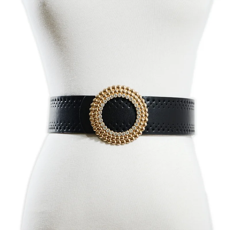 Женский широкий красный черный белый кожаный пояс Ceinture большой Femme Стразы Doamond уплотнительное кольцо ремни для женщин платье - Цвет: Черный