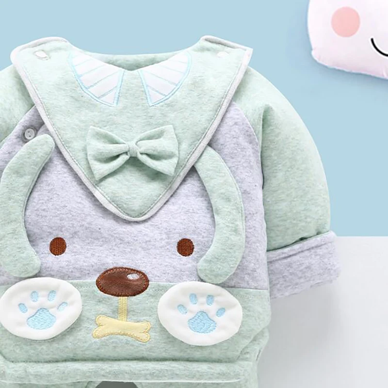 Одежда для новорожденных младенцев 3 шт./компл. утепленная одежда из хлопка Штаны со слюнявчиком рубашка комплект для девочек зимние YYY025