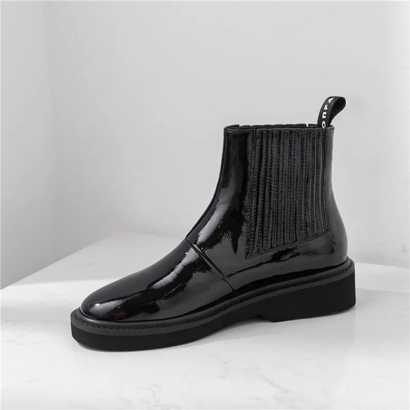 Smirnova/ г. Новые ботильоны из лакированной кожи женская повседневная обувь на низком каблуке с металлическим украшением женские ботинки челси