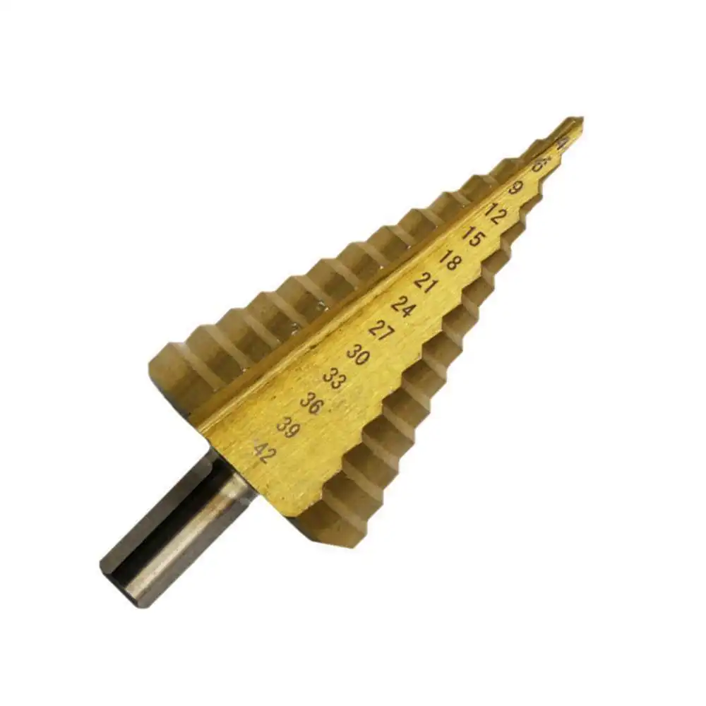 

Ступенчатое сверло с титановым покрытием, конусное сверло, резак для отверстий, электроинструмент из быстрорежущей стали 4-42 мм