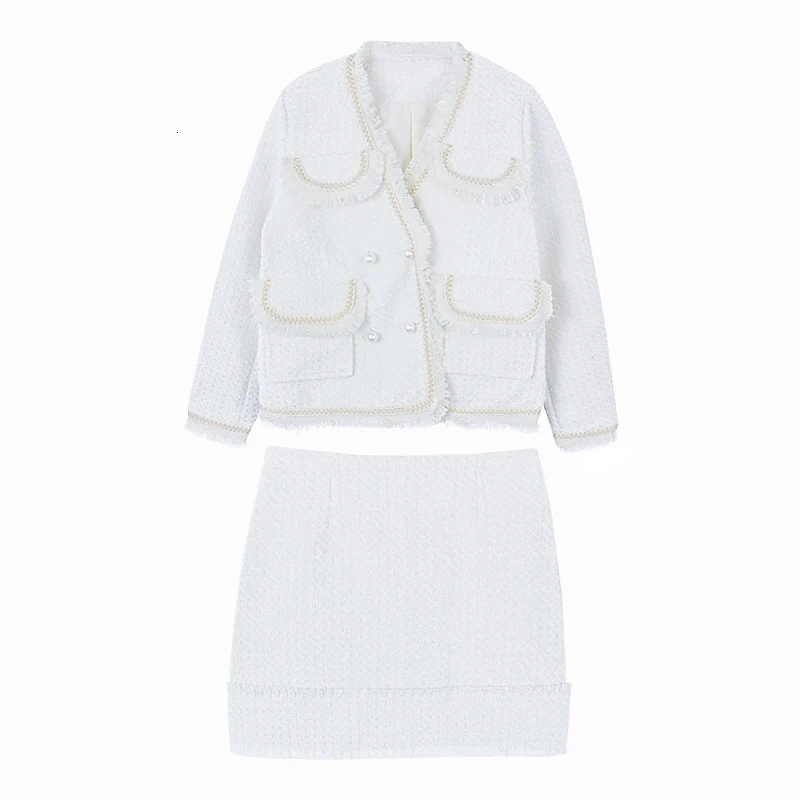 Autumn winter elegant Office lady Tweed skirt set Women's Sets Skirt suit Tweed jacket& Tweed skirt two-piece set outfits women
