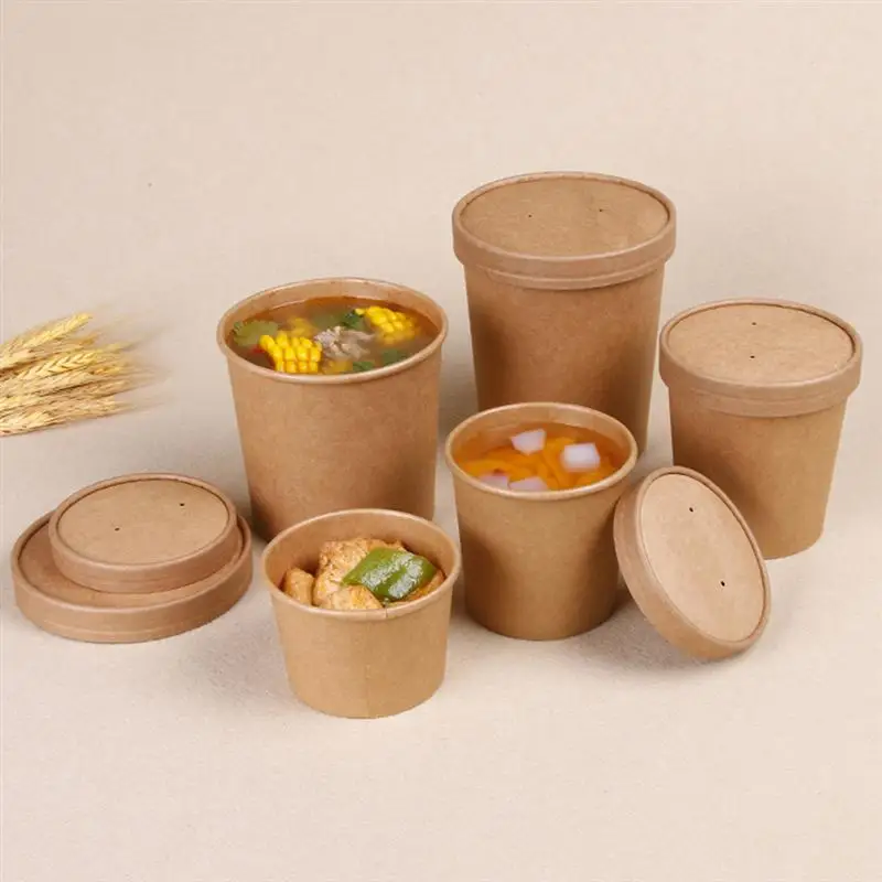 50 шт 8 унций крафт-бумажный суповый стаканчик одноразовые контейнеры для приготовления еды упаковка для еды на вынос чаша без крышек