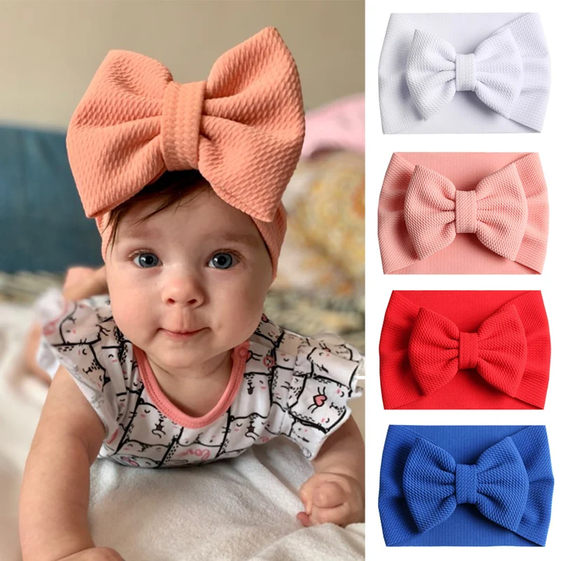 Diadema con lazo grande para niña, bandanas elásticas de Color sólido, cintas para el pelo para niña y niño, turbante para bebé, accesorios para el cabello