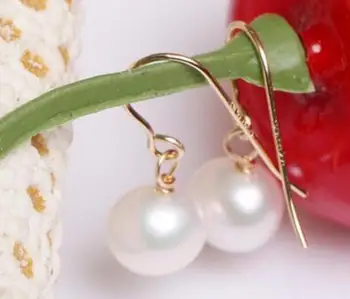 

Fashion jewelry Free Shipping noble jewelry charming 10-11mm Freshwater round white pearl earring