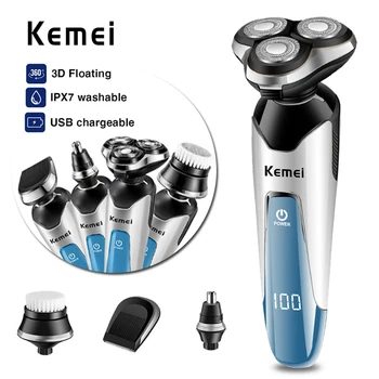 

kemei 3D electric shaver razor men shaving machine nose hair trimmer rechargeable floating beard waterproof razor facial care