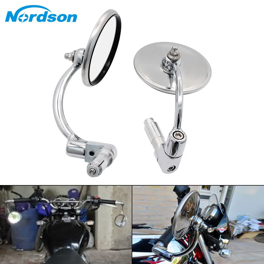 

Nordson 2 шт. универсальные мотоциклетные круглые зеркала заднего вида Бар боковые зеркала хром для чоппера скутера кафе гонщика аксессуары