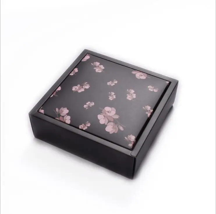 black flower 25 шт. Высококачественная подарочная бумажная коробка с Откидывающейся Крышкой, черная, розовая картонная коробка для упаковки ювелирных изделий, шарфа, Подарочная коробка, коробка для свадебной вечеринки - Цвет: black flower