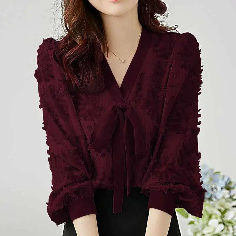 

Женская шифоновая рубашка с V-образным вырезом и рукавами-фонариками