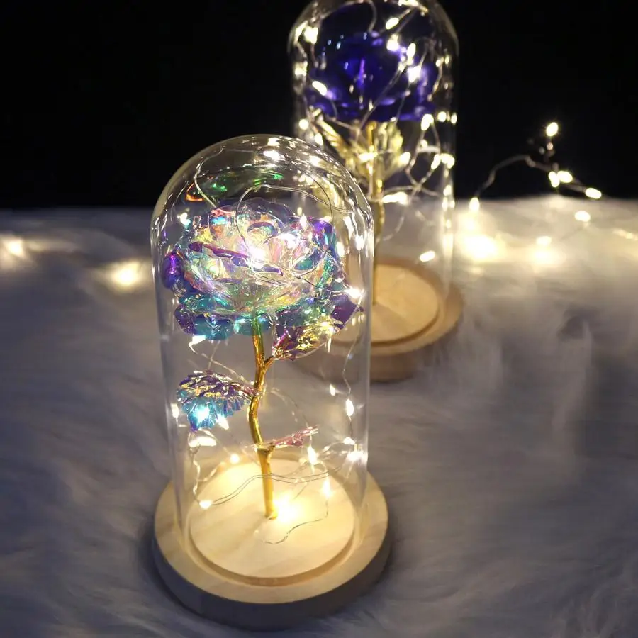 

2020 Beauty And Beast Eternal Flower Rose In Flask Wedding Decoration Artificial Flowers In Glass Cover For Valentine's Day Gift