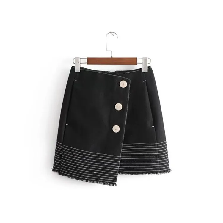 

Y7112 2018 Spring New Style WOMEN'S Dress High-waisted Single Breasted Contrast Color Irregular Denim Skirt Women's