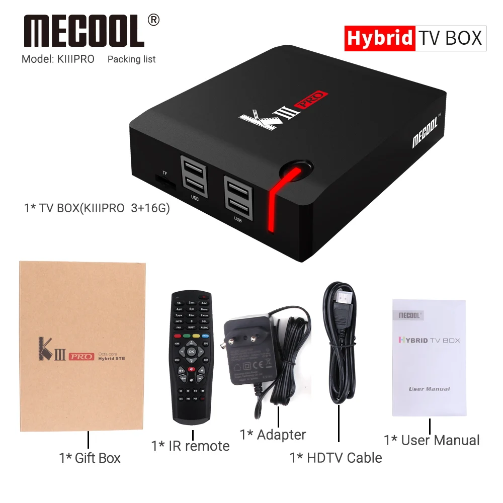 KIII PRO Amlogic S912 Android тв приставк 3 Гб оперативной памяти, 16 Гб встроенной памяти, DVB-S2 DVB-T2 DVB-C декодер+ KI PRO Декодер каналов ка