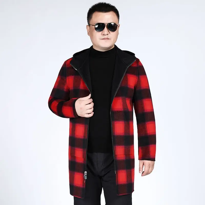Размер 7XL 6XL 5XL двустороннее зимнее шерстяное пальто с капюшоном мужское повседневное деловое длинное шерстяное пальто мужское кашемировое пальто
