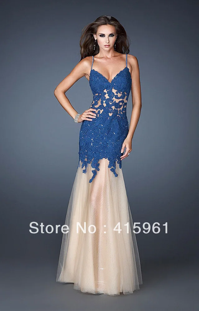 Синий Robe de soiree abiye Сексуальное Красное Кружевное официальное платье с аппликацией на бретельках длинное вечернее платье Русалка платья для выпускного вечера Вечернее платье es - Цвет: Синий