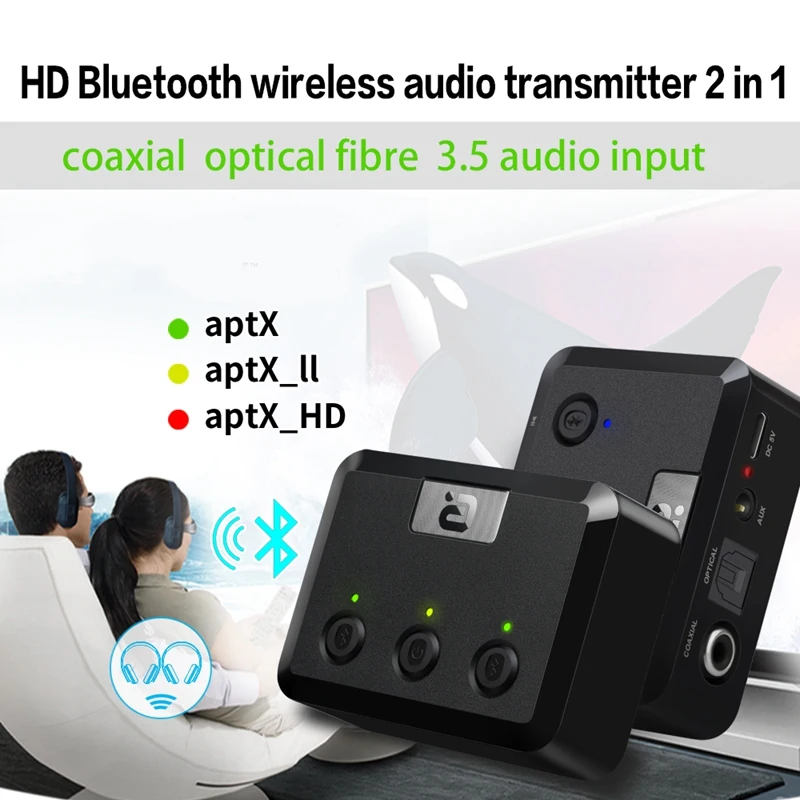 Bluetooth 5,0 передатчик 2 в 1 беспроводной адаптер HD аудио 3,5 мм низкая задержка Оптический RCA AUX для ПК компьютер ТВ Автомобильная Музыка стерео