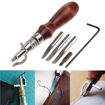 

5 in 1 DIY Leathercraft Adjustable Pro Stitching Groover Crease Leather Tools Edge Skiving Beveling Knife Sewing Cutting Tools