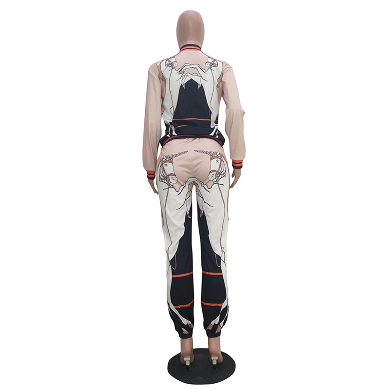 Adogirl Модный женский спортивный костюм с принтом повседневный комплект из двух предметов