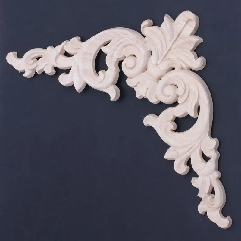 HOT 20*20cm Rubber Wood Oak Carved Corner Onlay Applique Cabinet Unpainted