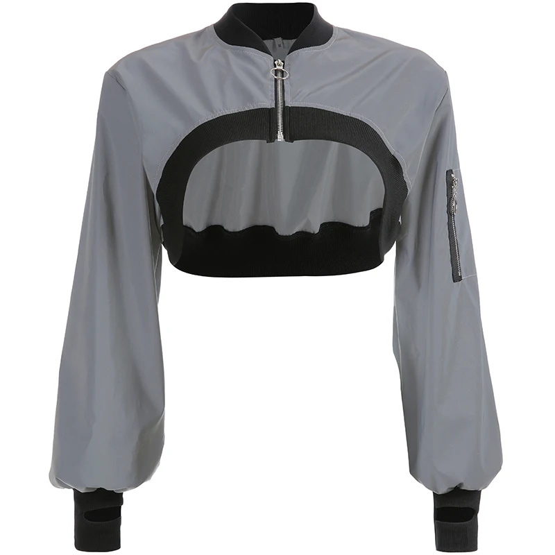 New  Rockmore Reflective Turtleneck Womens Jackets And Coats Buckle Streetwear Short Women Autumn Jacket
