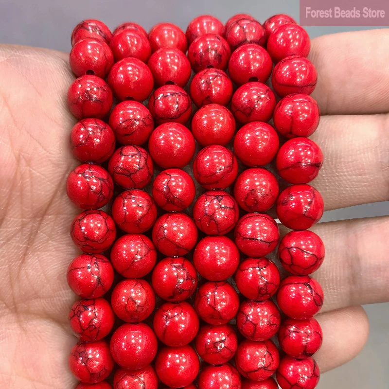Kostenloser Versand Rote Türkise Runde Perlen 15" Strang 4 6 8 10 12 14MM DIY Armband Halskette Charm Perlen für Schmuckherstellung