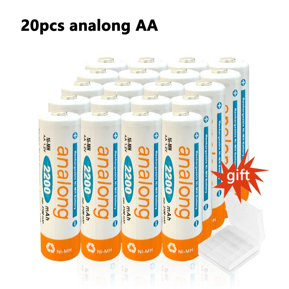 20pcs analong AA battery high capacity 1.2V NI-MH 2200mah Low self-discharge Pre-Charged rechargeable wholesale | Электроника