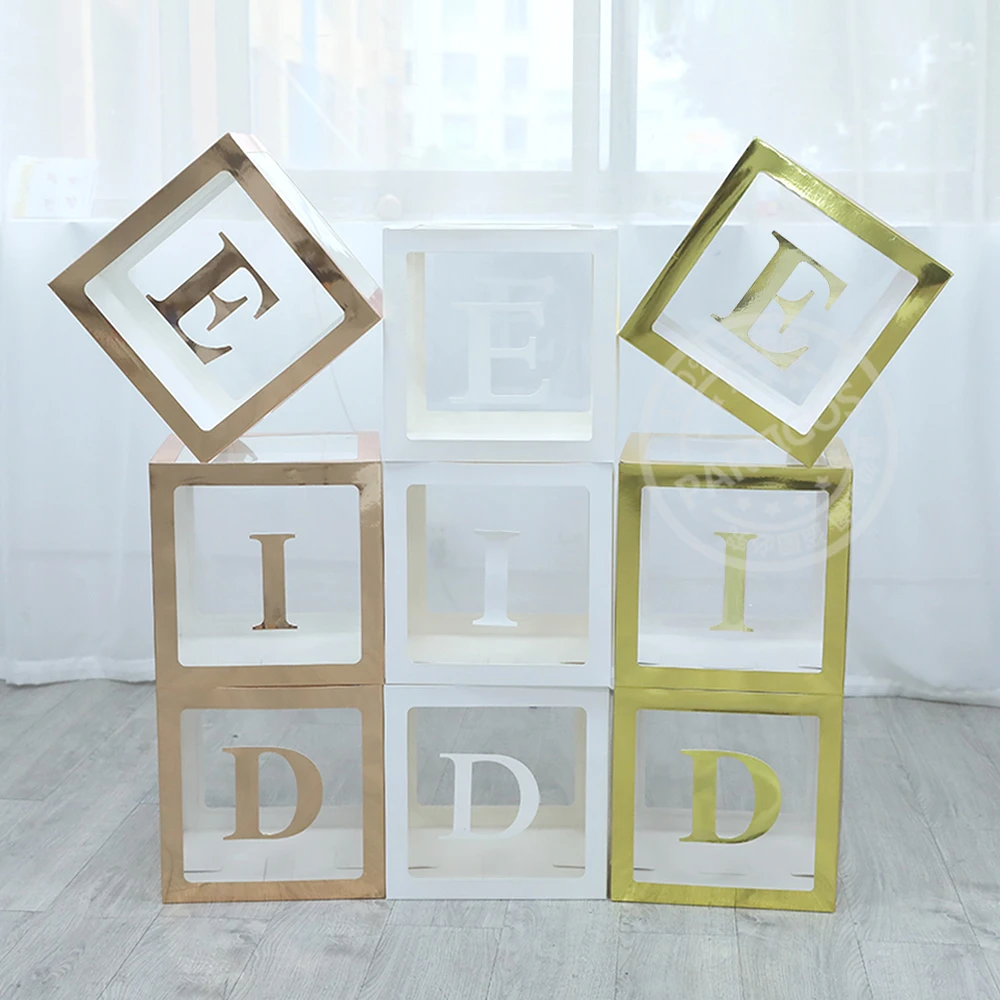 

EID Mubarak Party DIY Transparent Box 30x30cm Gold Rose Gold White Ramadan Decoration Muslim Islamic Festival Party Supplies