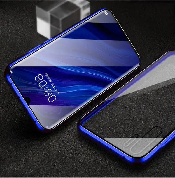 Роскошный 360 полный защитный чехол для телефона huawei P30Pro P30 чехол Магнитный чехол для P30 Lite металлический бампер двусторонний чехол - Цвет: Синий