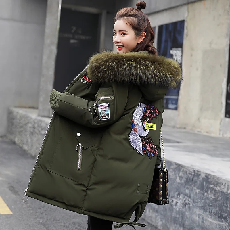 

2018 Winter Long Sleeve Thick Mid-length Straight-Cut with Fur Collar Loose-Fit Casual WOMEN'S Cotton-padded Clothes Cotton Coat