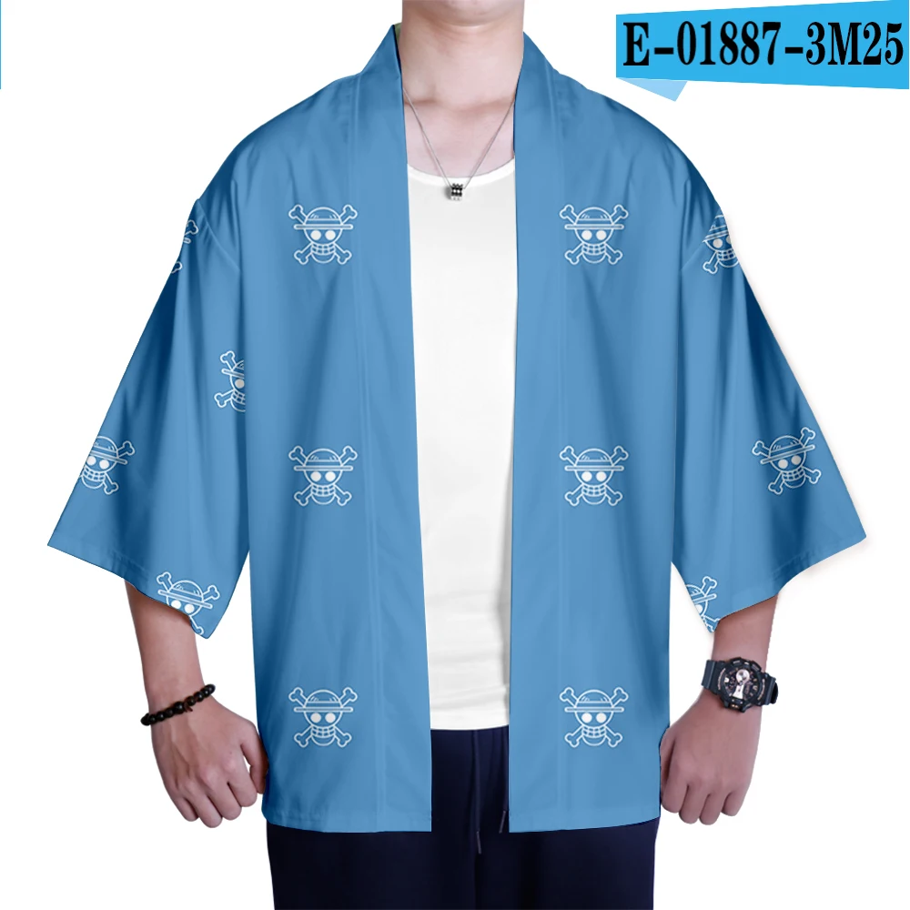 One Piece Japanese Kimono new print Luffy Cardigan Cosplay Shirt Summer Kawai One Piece Kimono cardigan samurai costume clothing - Цвет: Черный