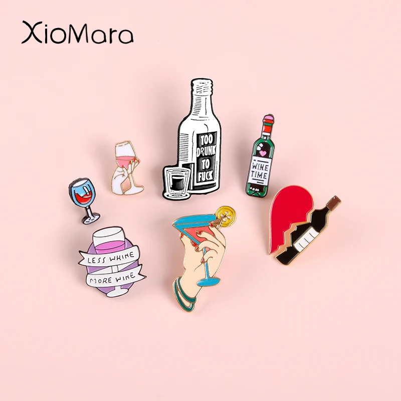 

Cheer ! Wine Glasses Enamel PIn Wine Time Couple Pins Red Wine Bottle cup Brooches Enamel Pin Badge For Lovers Best Friend Pins