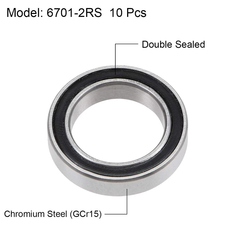 New 10PCS 6701-2RS 12X18X4 mm Miniature Double Rubber Sealed Deep Groove Ball Bearings